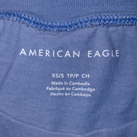 American Eagle Dusty Blue Logo Graphic Tee - Size XS - EUC - Picture 6 of 14